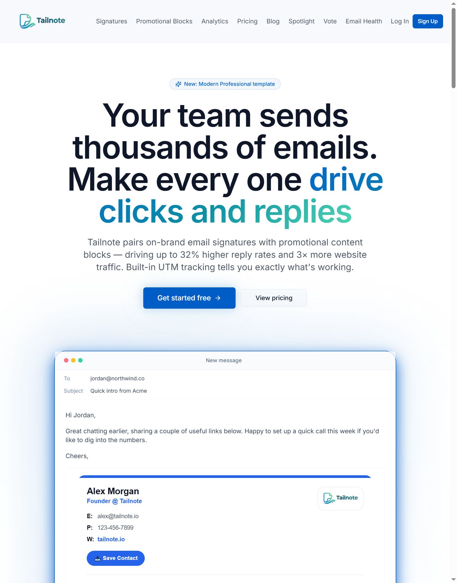 Tailnote email signature marketing homepage