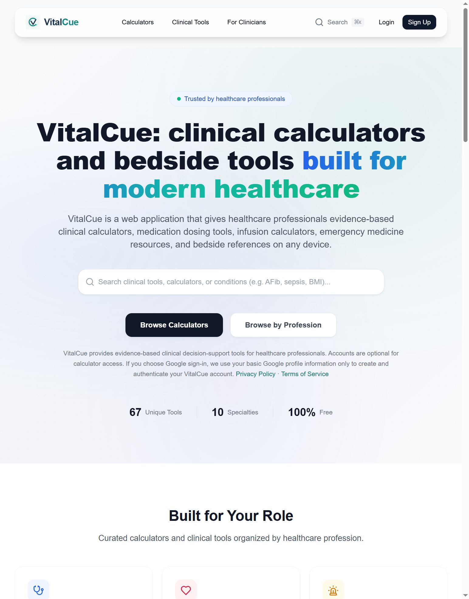 VitalCue clinical calculators and bedside tools homepage